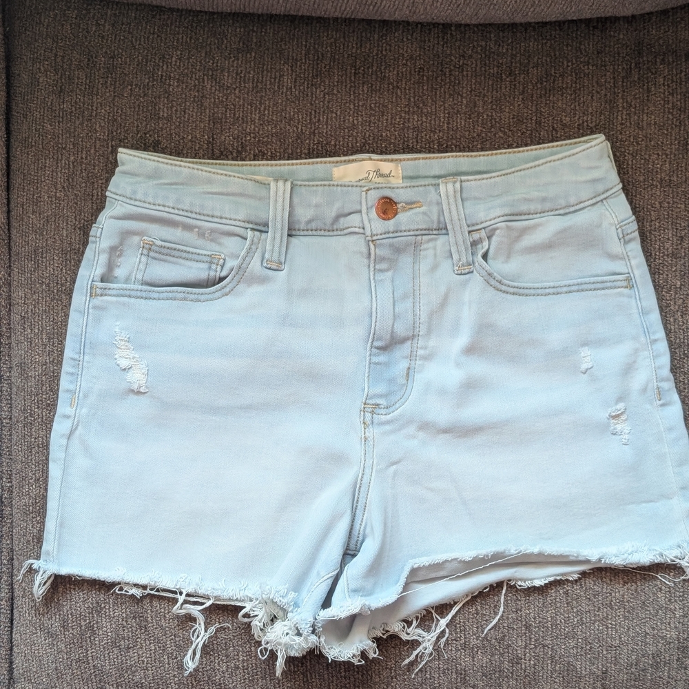 Light Blue Distressed Denim Shorts